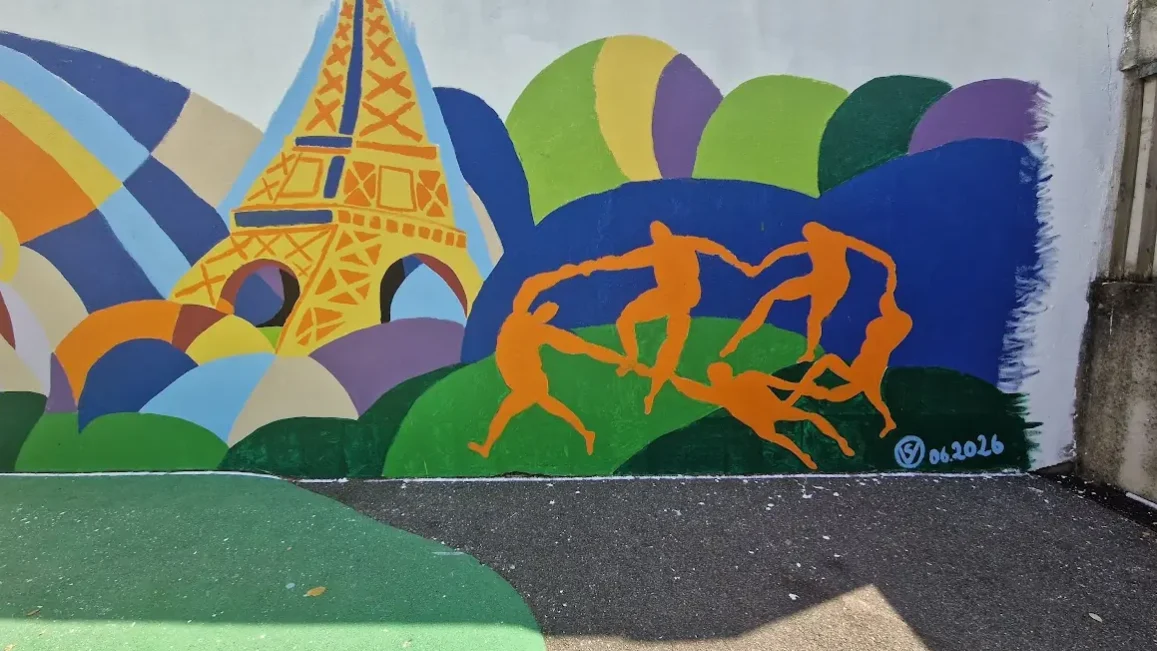 La fresque achevée : tour Eiffel de Delaunay et danseurs orange de Matisse
